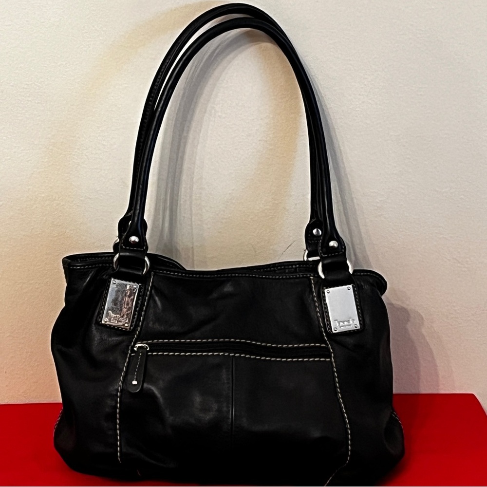 Tignanello Black Genuine Leather Slouchy Hobo Bag